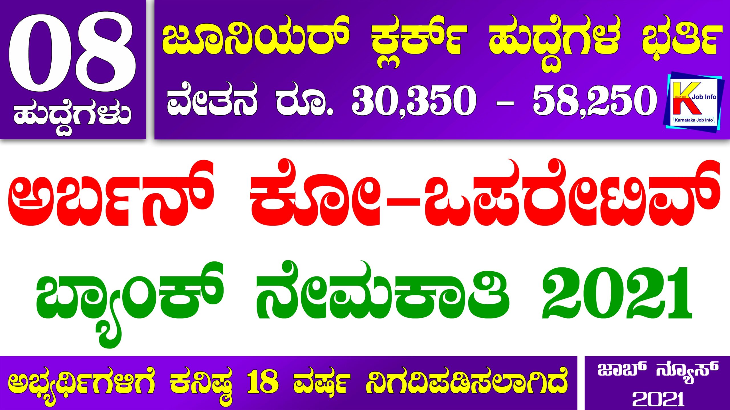 Urban Cooperative Bank Recruitment 2021 ಜೂನಿಯರ್ ಕ್ಲರ್ಕ್ ಹುದ್ದೆಗಳ