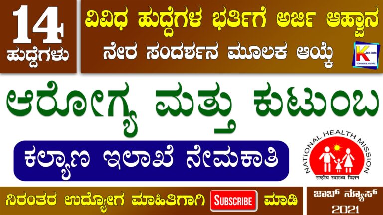 DHFWS Haveri Recruitment 2021 – Walk-In-Interview for 14 Various Post