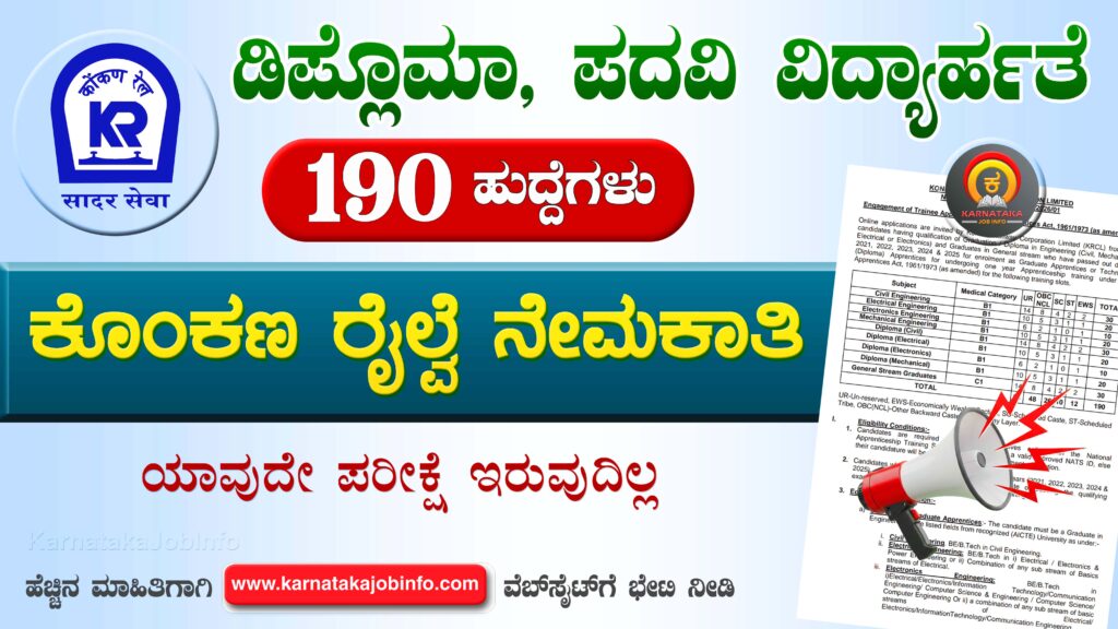 ಕೊಂಕಣ ರೈಲ್ವೆ ನೇಮಕಾತಿ 2026 – Konkan Railway Apprentice Recruitment 2026 Konkan Railway Apprentice Recruitment 2026