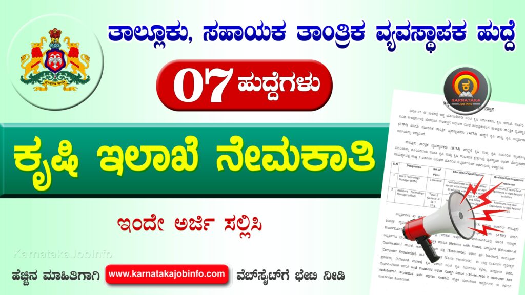 ಕೃಷಿ ಇಲಾಖೆ ಹಾವೇರಿ ನೇಮಕಾತಿ 2026 – Agriculture Department Haveri Recruitment 2026 Agriculture Department Haveri Recruitment 2026