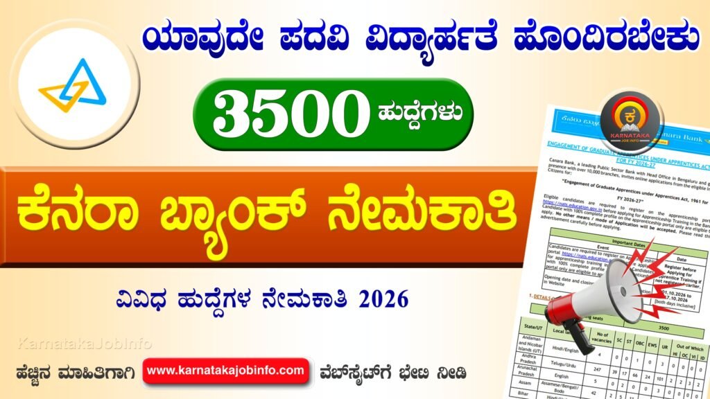 ಕೆನರಾ ಬ್ಯಾಂಕ್ ನೇಮಕಾತಿ 2026 – Canara Bank Apprentice Recruitment 2026 Canara Bank Recruitment 2026
